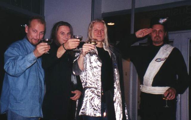 Futuristic Birthday party for Vesa Auvinen 2004, from left: Kari Saaristo, Tommy Eriksson, Vesa and Jari Ukkonen